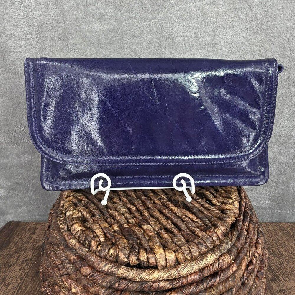 Latico Convertible Leather Clutch Wristlet Wallet Dark Purple Blue Magnet Close